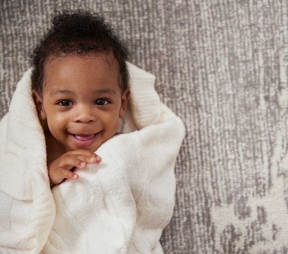 Fuzzy Luxe Cable Knit Baby Blanket Pottery Barn Kids UK